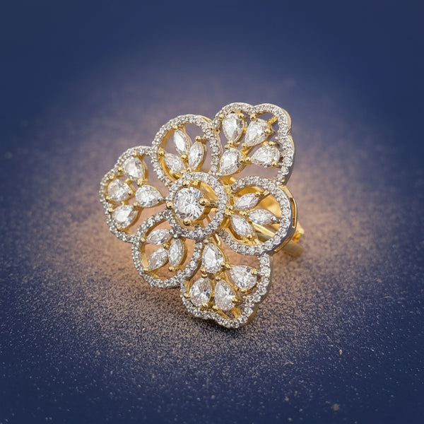 439311 Cz Adjustable Ring With 2 Tone Rhodium Plating