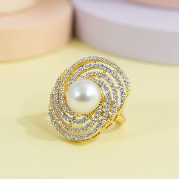 439319 Cz Adjustable Ring With 2 Tone Rhodium Plating