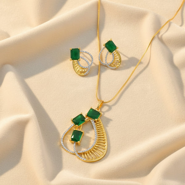 439323 Cubic Zirconia Classic Pendant Set With 2 Tone Plating