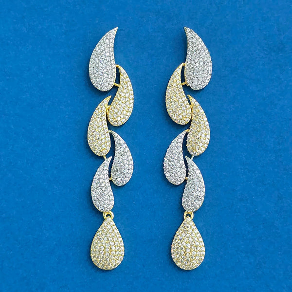 439338 Cz Classic Earring With 2 Tone Rhodium Plating