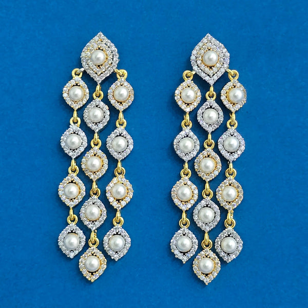 439339 Cz Classic Earring With 2 Tone Rhodium Plating