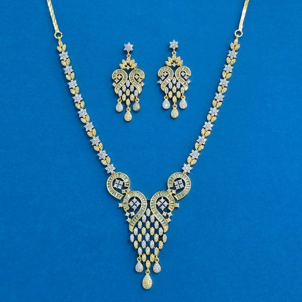 439366 Cz Classic Necklace With 2 Tone Rhodium Plating