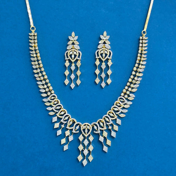 439369 Cz Classic Necklace With 2 Tone Rhodium Plating