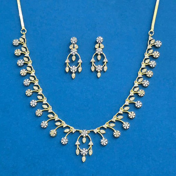 439377 Cz Classic Necklace With 2 Tone Rhodium Plating