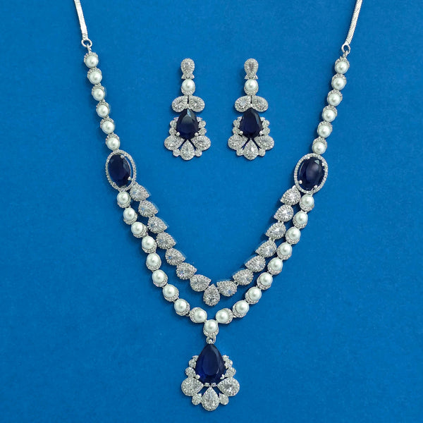 439392 Cz Classic Necklace With Rhodium Plating