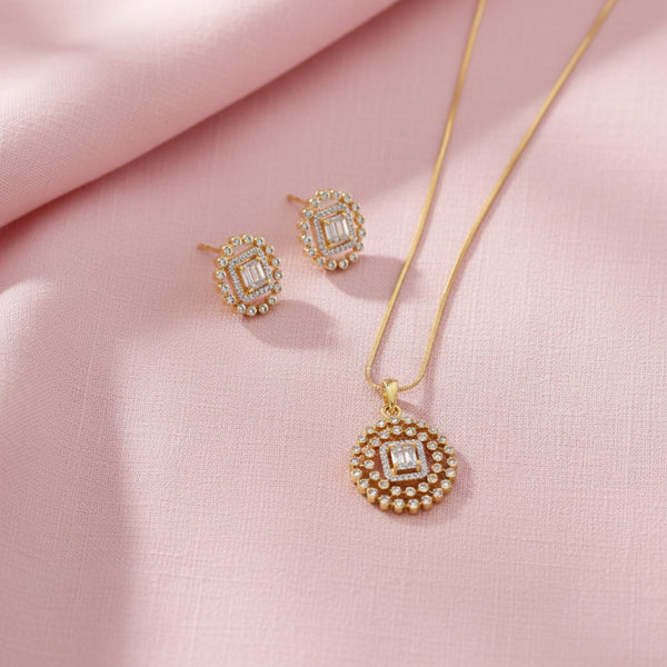 439405 Cubic Zirconia Classic Pendant Set With 2 Tone Plating