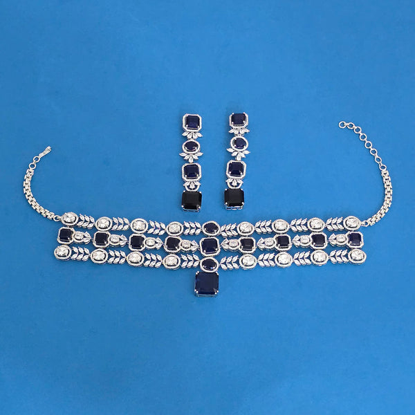 439445 Cubic Zirconia Choker Necklace Set With Mehndi Plating