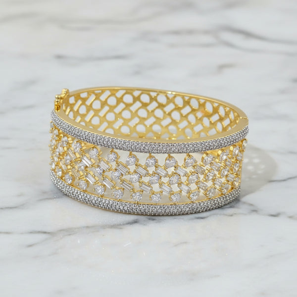 439531 Cubic Zirconia Openable Kada With Rhodium 2 Tone Plating