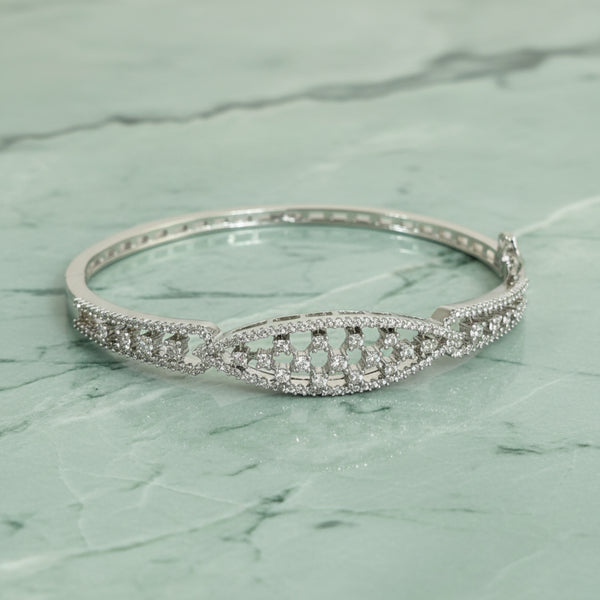 439533 Cz Openable Kada With Rhodium 2 Tone Plating