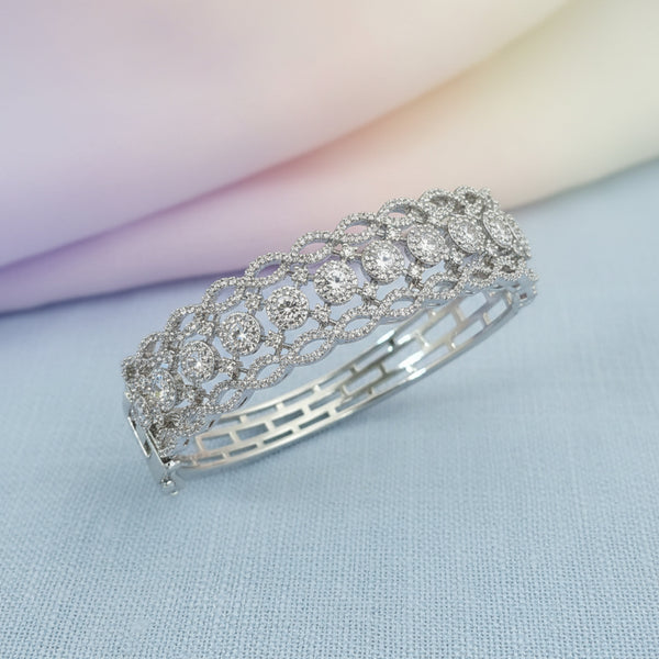 439534 Cz Openable Kada With Rhodium 2 Tone Plating