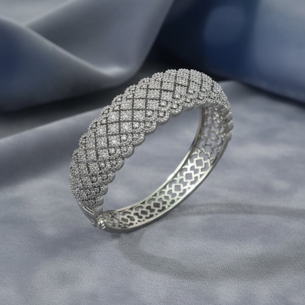 439535 Cz Openable Kada With Rhodium 2 Tone Plating