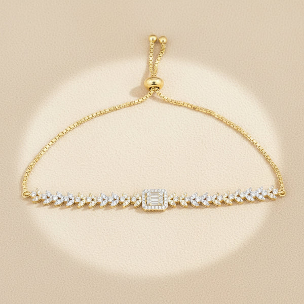 439542 Cubic Zirconia Adjustable Bracelet With Rhodium 2 Tone Plating