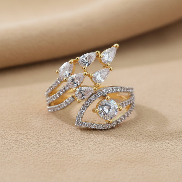 439556 Cz Adjustable Ring With Rhodium 2 Tone Plating