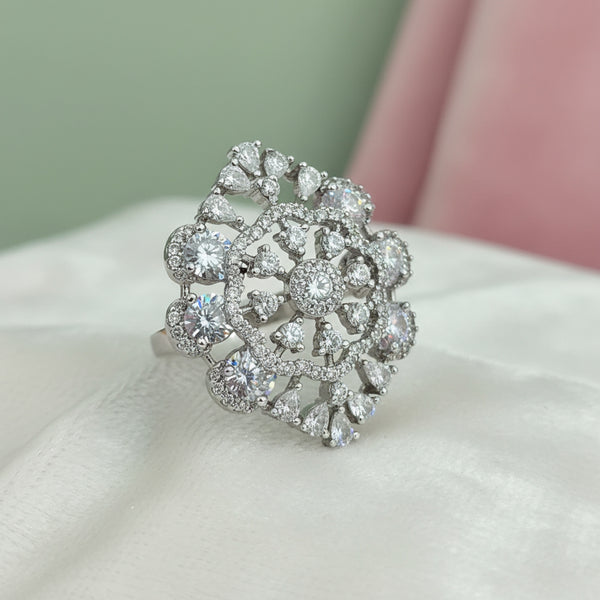 439558 Cz Adjustable Ring With Rhodium 2 Tone Plating