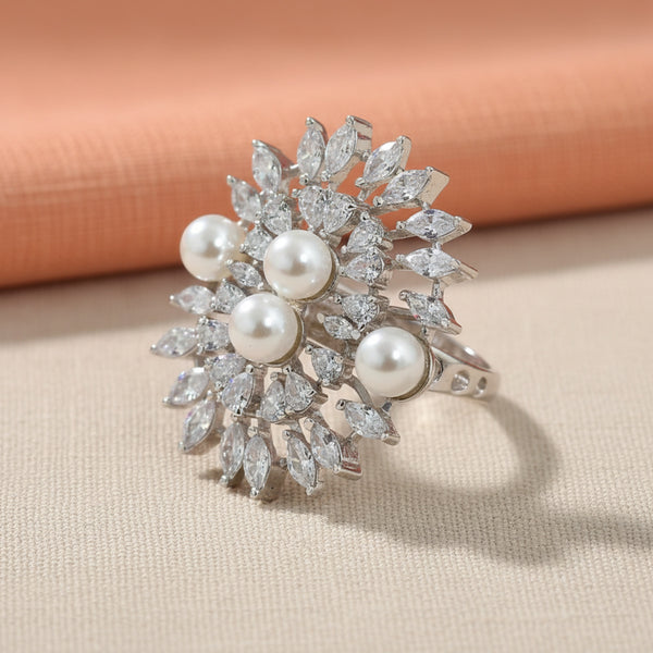 439563 Cz Adjustable Ring With Rhodium 2 Tone Plating