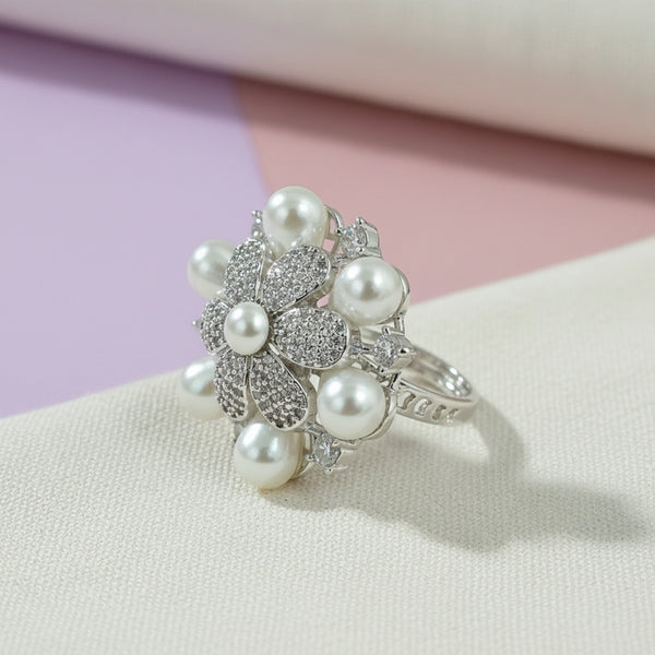 439564 Cz Moti Ring With Rhodium 2 Tone Plating