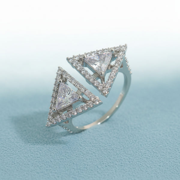 439567 Cz Adjustable Ring With Rhodium 2 Tone Plating