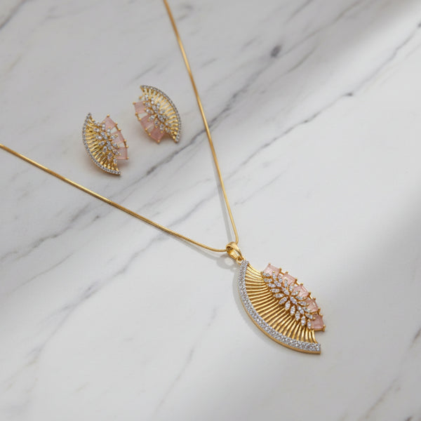 439601 Cz Classic Pendant Set With 2 Tone Plating