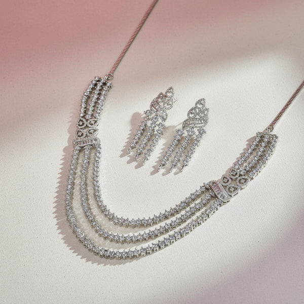 439614 Cz Classic Necklace With 2 Tone Rhodium Plating