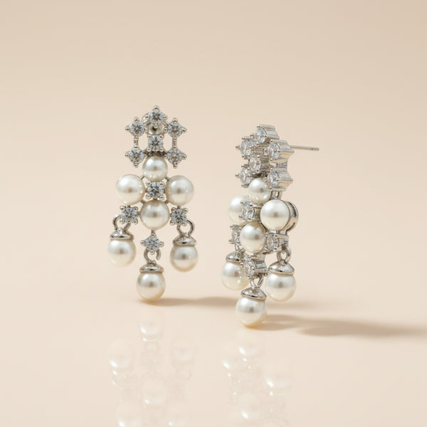 439629 Cz Moti Earring With Rhodium 2 Tone Plating