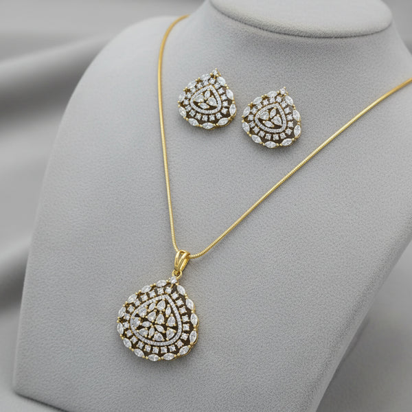 439646 Cz Classic Pendant Set With 2 Tone Plating