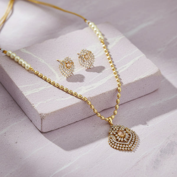 439649 Cz Moti Pendant Set With 2 Tone Plating