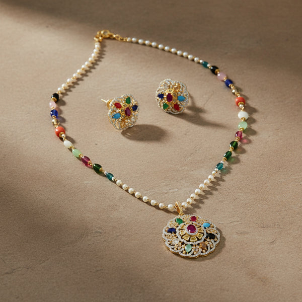 439665 Cz Classic Pendant Set With 2 Tone Plating