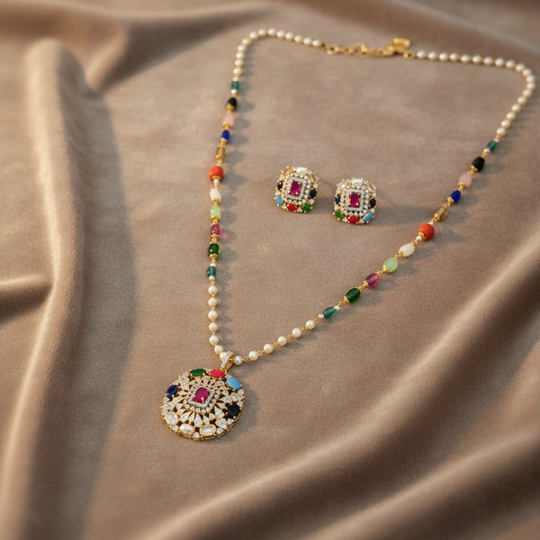 439666 Cz Moti Pendant Set With 2 Tone Plating