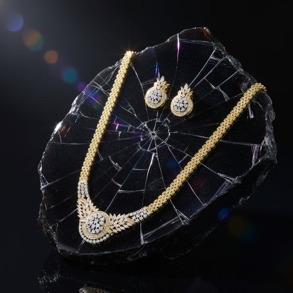 439669 Cz Classic Pendant Set With 2 Tone Rhodium Plating