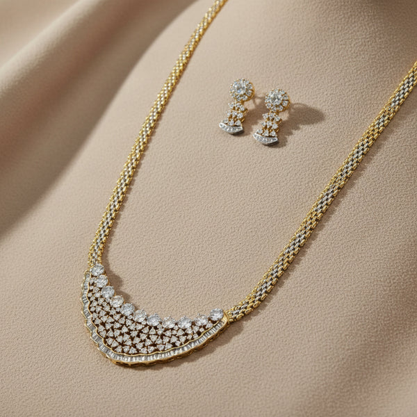 439670 Cz Classic Pendant Set With 2 Tone Rhodium Plating