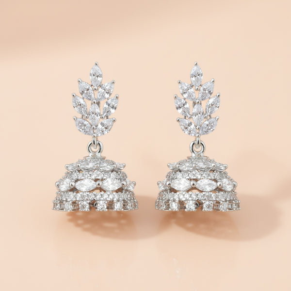 439672 Cz Jhumki With 2 Tone Rhodium Plating