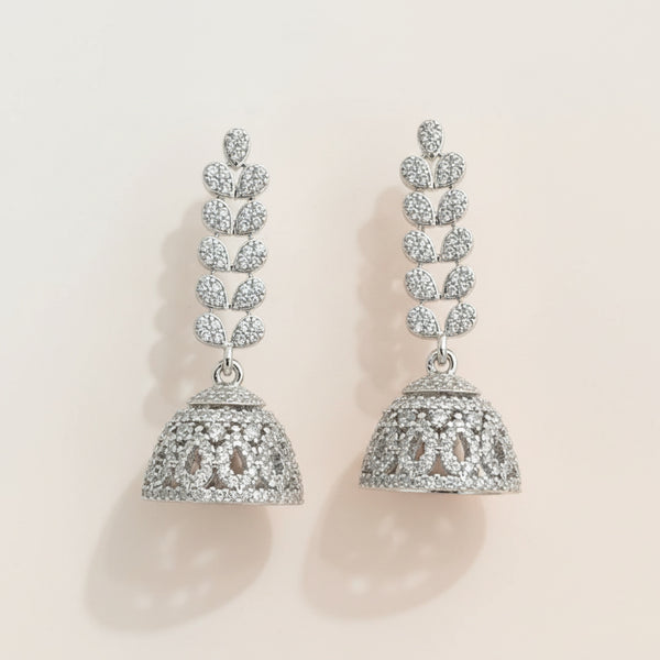 439673 Cz Jhumki With 2 Tone Rhodium Plating