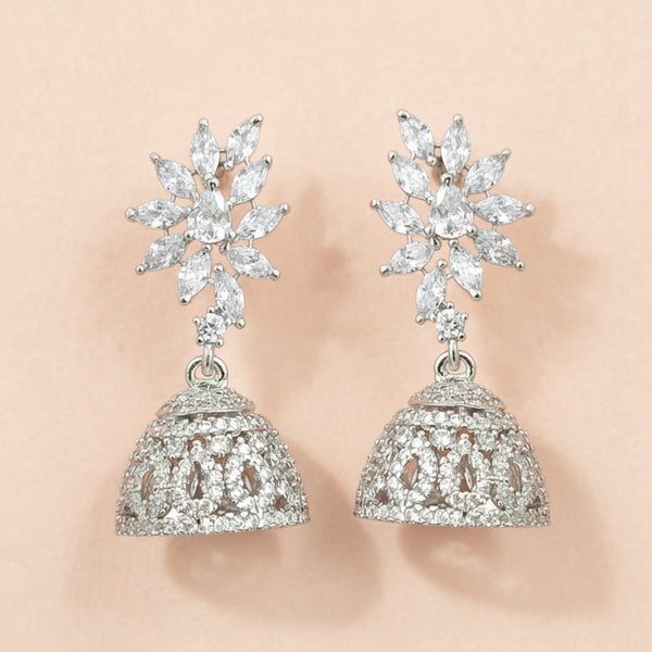 439674 Cz Jhumki With 2 Tone Rhodium Plating