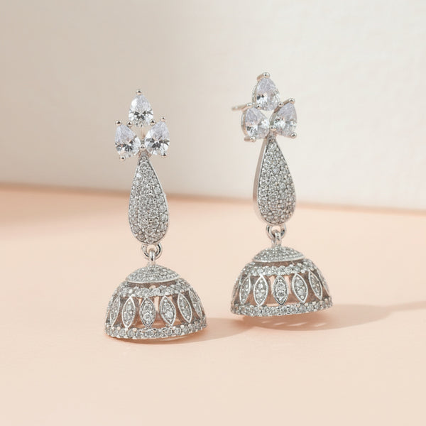 439675 Cz Jhumki With 2 Tone Rhodium Plating