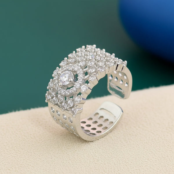 439679 Cz Adjustable Ring With 2 Tone Rhodium Plating