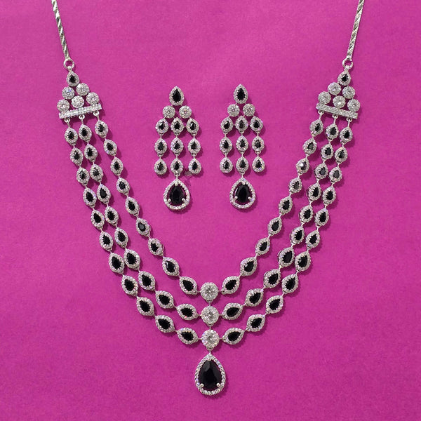 439683 Cubic Zirconia Classic Necklace Set With Rhodium Plating