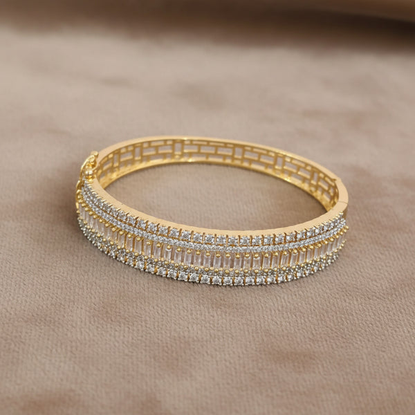 439687 Cubic Zirconia Openable Kada With Rhodium 2 Tone Plating