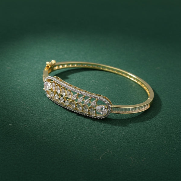 439689 Cubic Zirconia Delicate Kada With Rhodium 2 Tone Plating