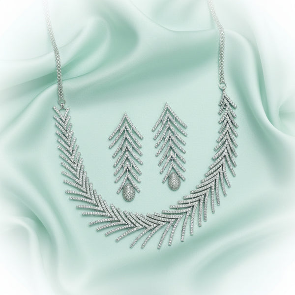 439695 Cubic Zirconia Classic Necklace Set With Rhodium 2 Tone Plating