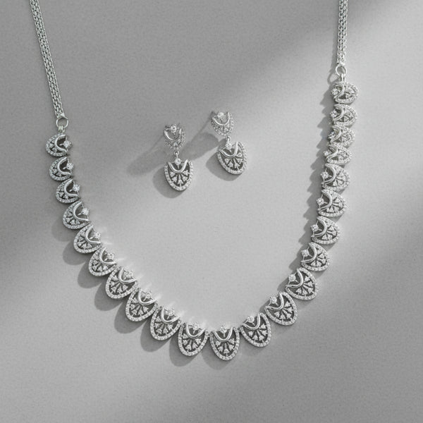 439699 Cubic Zirconia Classic Necklace Set With Rhodium 2 Tone Plating