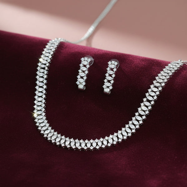 439702 Cubic Zirconia Classic Necklace Set With Rhodium 2 Tone Plating