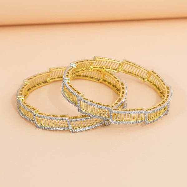 439746 Cubic Zirconia Classic Bangles With 2 Tone Plating