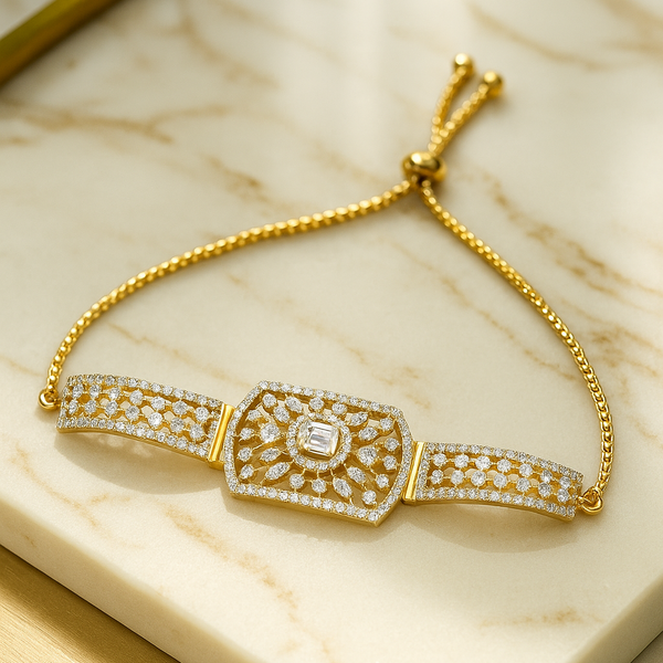 439749 Cubic Zirconia Adjustable Bracelet With Rhodium 2 Tone Plating