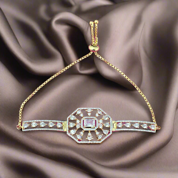 439750 Cubic Zirconia Adjustable Bracelet With Rhodium 2 Tone Plating