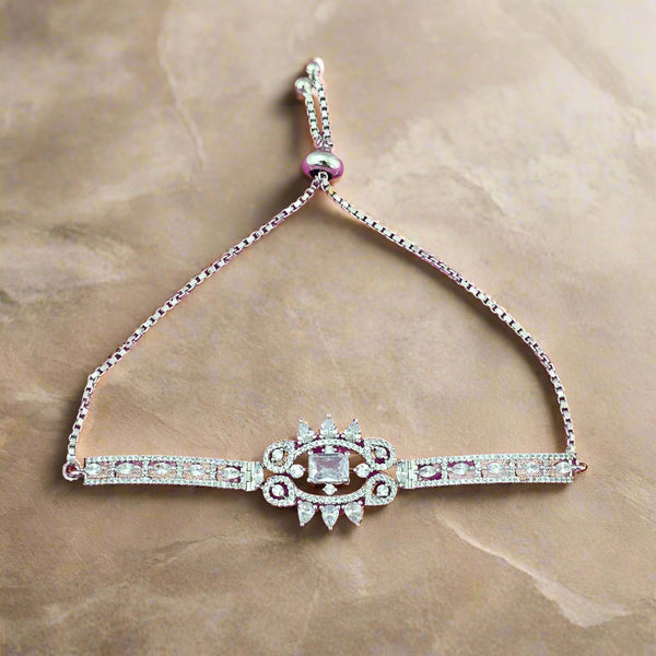 439751 Cubic Zirconia Adjustable Bracelet With Rhodium 2 Tone Plating