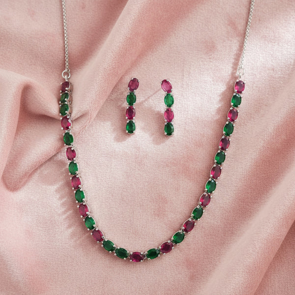 439762 Cubic Zirconia Delicate Necklace Set With Rhodium Plating