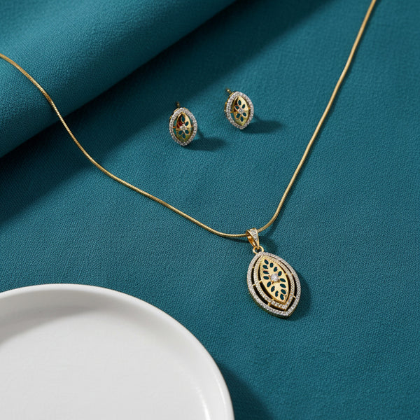 439782 Cubic Zirconia Classic Pendant Set With 2 Tone Plating