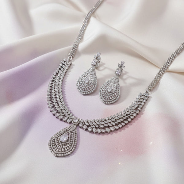 439821 Cubic Zirconia Classic Necklace Set With Rhodium Plating