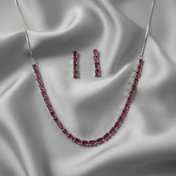 439824 Cubic Zirconia Delicate Necklace Set With Rhodium Plating
