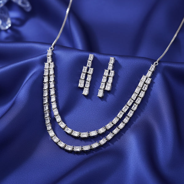 439826 Cubic Zirconia Delicate Necklace Set With Rhodium Plating